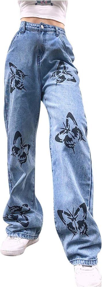 asjyhkr Baggy Jeans Women Printed Wide Leg Jeans High Waist Loose Boyfriends Distressed Denim Pants JH Trousers Baggy Jeans For Women, Denim Pants Fashion, Jeans Store, Streetwear Girl, High Waisted Wide Leg Pants, Baggy Cargo Pants, Streetwear Jeans, Patterned Jeans, Jeans Casual