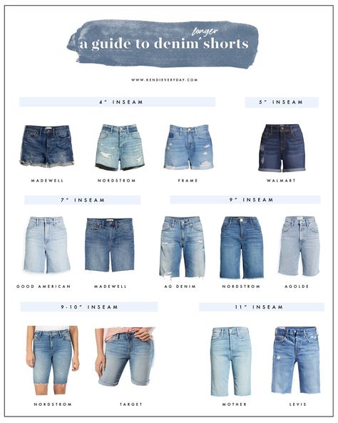 Distressed Shorts Outfit Summer, Shorts Length Guide, Jean Short Outfits Summer Casual, High Rise Jean Shorts, Where To Buy Jean Shorts, Long Jeans Shorts, Longer Shorts, Knee-length Denim Jean Shorts For Summer, Longer Shorts Outfits Women