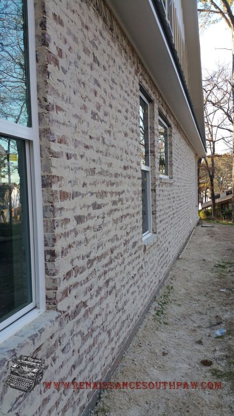 Brick Mortar Wash, German Smear Brick Exterior, Mortar Wash, German Smear Brick, Restaurant Remodel, German Smear, Painted Brick Exteriors, Brick Accent Walls, Brick Projects