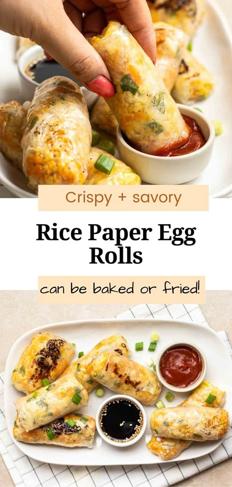 Rice Paper Egg Rolls, Rice Paper Rolls Fillings, Rice Paper Egg, Fresh Spring Rolls Recipe, Veggie Egg Rolls, Rice Paper Rolls Recipes, Korean Vegetarian, Rice Paper Spring Rolls, Baked Spring Rolls