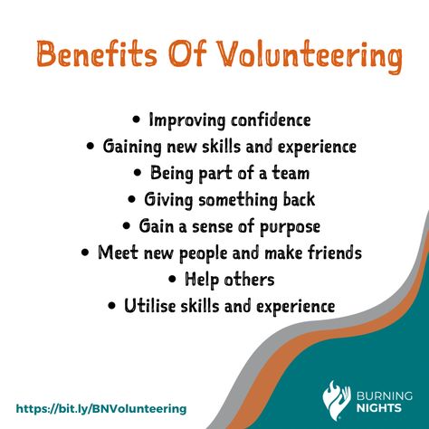 Have you thought about becoming a volunteer and giving your time and skills to help others? There are many benefits of volunteering with Burning Nights. #CRPS #volunteering If your interested in volunteering follow the link below: Family Volunteering Ideas, Benefits Of Volunteering, Volunteering Aesthetic, Volunteer Inspiration, Learning Pit, Grant Proposal Writing, Online Volunteering, Classroom Volunteer, Volunteer Quotes