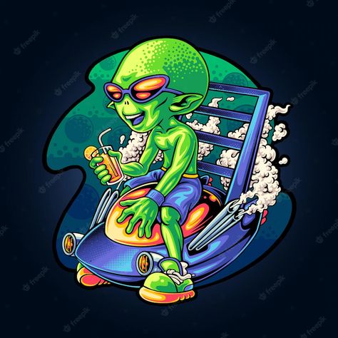 Alien Cartoon Aesthetic, Alien Illustration, Alien Vector, Alien Cartoon, Tufting Rugs, Graphic Cartoon, Cartoon Designs, Alien Concept, Colorful Space