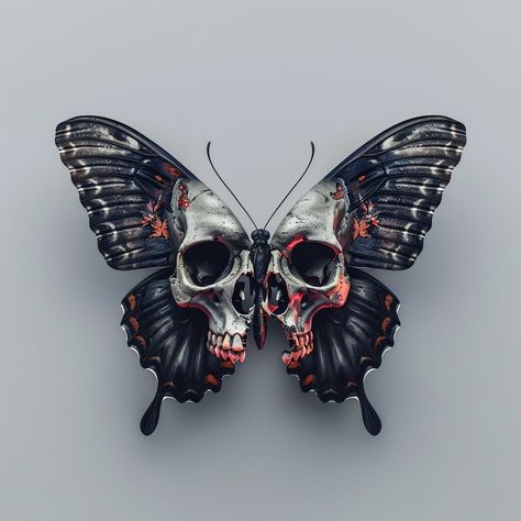 Skull Wings Tattoo, Skull Crown Tattoo Design, Butterfly Skull Tattoo Men, Evil Butterfly, Skull Butterfly, Butterfly Skull, Skull Moth Tattoo, Skull Butterfly Tattoo Design, Butterfly Skull Tattoo