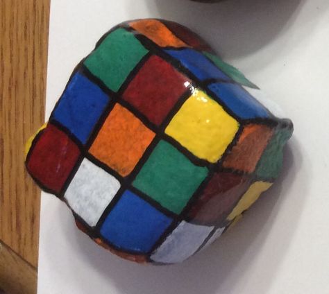 Rubiks Cube, square rocks, toy game, painted rocks by Holly N. Square Rock Painting, Square Rock Painting Ideas, Square Painted Rocks, Rubix Cube Painting Ideas, Painted Rubix Cube, Painted Rocks Characters, Patchwork Rock Painting, Rock Band Paintings Canvas, Rock Painting Pictures