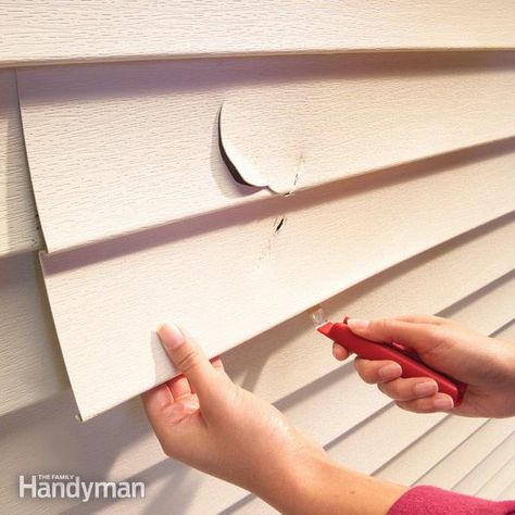 How to Replace Vinyl Siding — The Family Handyman Replacing Vinyl Siding, Vinyl Siding Repair, Vinyl Siding Installation, Siding Repair, The Family Handyman, Installing Siding, Home Fix, Family Handyman, Diy Home Repair