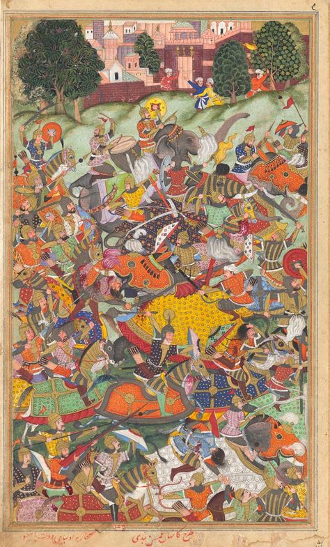 Mughal painting under Akbar: the Melbourne Hamza-nama and Akbar-nama paintings | NGV Battle Of Panipat, Islamic Photography, Bukhara Uzbekistan, Islamic Civilization, Mughal Emperor, Weird Vintage, Indian History Facts, Early Modern Period, South Asian Art