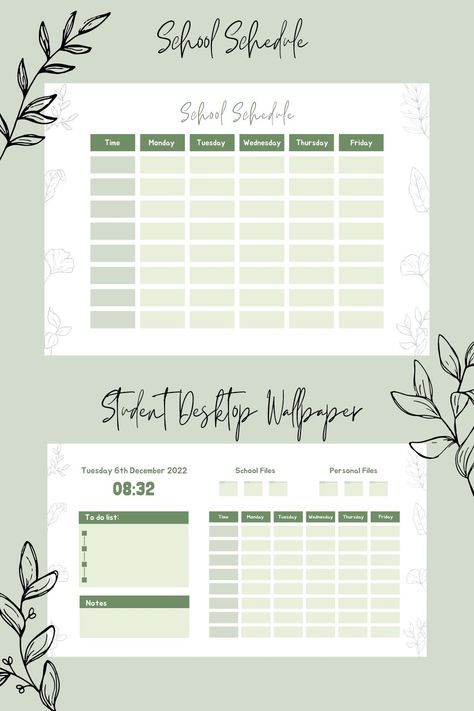 Aesthetic, Simple, Green, Minimalist, School, Student, School Schedule, Study Schedule Green Schedule Template, Class Schedule Template Aesthetic Canva, School Schedule Wallpaper, Timetable Design Ideas, School Timetable Design Aesthetic, Weekly School Schedule, Schedule Wallpaper, Timetable Design, Class Schedule Template