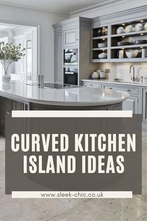 This perfectly rounded interior design trend is perfect for all interiors. Curves add instant character to a space, with those sleek lines that are perfectly formed, and create a gorgeous aesthetic. A basic room can be lifted by anything that simply has a curve. Oval Shaped Kitchen Island, Kitchen With Curved Island, Unique Kitchen Island Shapes, Kitchen Island Curved, Kitchen Island With Curved End, Oval Kitchen Island With Seating, Curved Islands In Kitchen, Off Center Kitchen Island, Rounded Kitchen Island With Seating