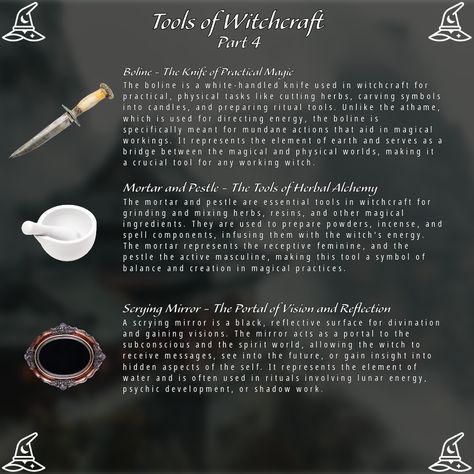 ✨🔮 Exploring the Magic of Witchcraft Tools 🔮✨

🔮 Boline - The Knife of Practical Magic 🔪🌿

🔮 Mortar and Pestle - The Tools of Herbal Alchemy 🌾🔬

🔮 Scrying Mirror - The Portal of Vision and Reflection 🪞🌑

#Witchcraft #MagicalTools #Boline #MortarAndPestle #ScryingMirror #SpiritualGrowth #WitchyVibes #Divination #HerbalMagic #PracticalMagic #Vision