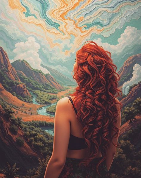 #DigitalArt Redhead Artwork, Fantasy Redhead, Paintings Of Redheads, Red Head Fantasy Art, Redhead Fairy Art, Redhead Art, Digital Art