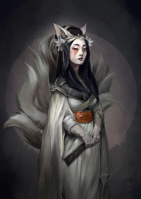 ArtStation - YOKAI: KITSUNE, Filipe de Souza Kitsune Dnd Character, Kitsune Monster, Spider Yokai, Kitsune Character Design, Kitsune Yokai, Kitsune Fox Spirit, Japanese Yokai, Arkham Horror, Souls Art