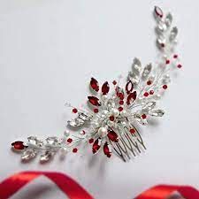 Red Wedding Hair, Ruby Hair, Elegant Wedding Jewelry, Pearl Hair Piece, Unique Wedding Hairstyles, Bride Hair Piece, Red And White Weddings, Beaded Hair Pins, Vintage Hair Combs