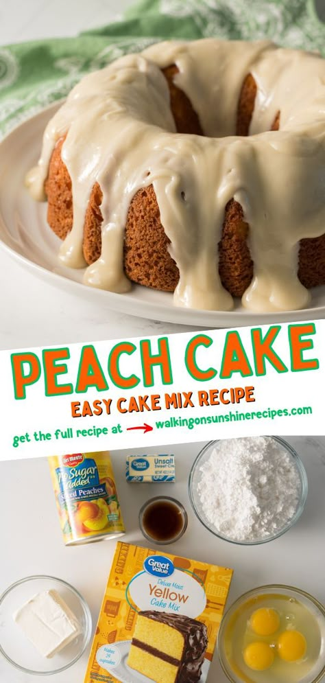 Made with a cake mix and canned peaches this Peach Cake with Cake Mix is then topped with a creamy homemade cream cheese frosting. Cake Mix And Peaches, Cake Mix And Peaches Recipes, Box Cake Mix And Peaches, Cake Mix Crust Recipe, Peach Cobbler With Spice Cake Mix Easy, Brown Sugar Peach Ice Box Cake Pioneer Woman, Canned Peaches Cake, Cake Box Recipes 3 Ingredients, Yellow Cake Mix And Canned Peaches