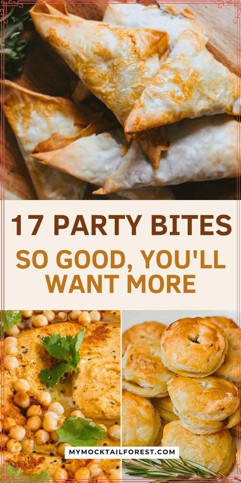 These Party Bites are a must-have for any gathering! From Savory to Sweet, there's something for everyone. Easy to make and guaranteed to be a hit! Save these easy party bites and find more recipe ideas from easy appetizers, desserts, and other mocktails to celebrate any occasions at mymocktailforest.com. #appetizers #partyappetizers Butternut Squash Chips, Tomato Dip Recipes, Smoked Salmon Canapes, Salmon Canapes, Vegan Eggplant Parmesan, Mushroom Appetizers, Vegan Eggplant, Baked Butternut Squash, Best Macaroni Salad