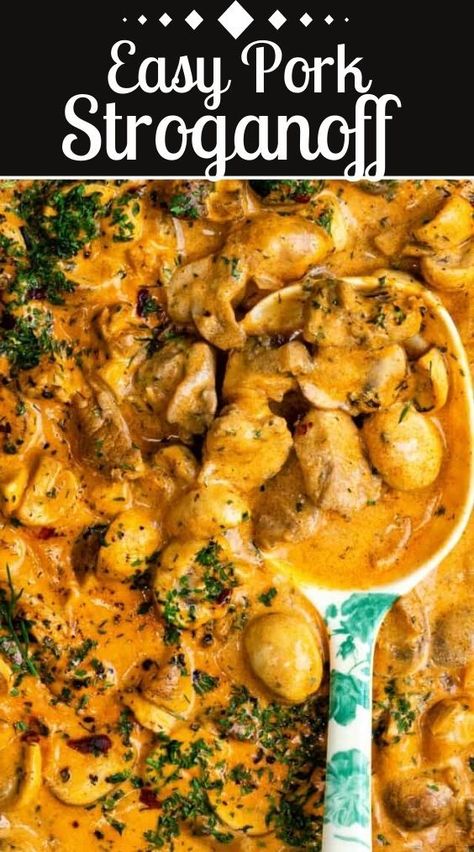 Pork Pieces Recipes, Pork Chop Stroganoff, Leftover Pork Loin Recipes, Pork Stroganoff Recipe, Shoulder Steak Recipes, Pork Stroganoff, Pork Fillet Recipes, Recipes Using Pork, Pork Pasta