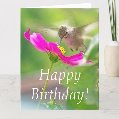 Hummingbird Bird Floral Birthday Big Greeting Card | #birthday #hummingbird #biggreetingcard #bird #happybirthday #flowers #floral #animals #wildlife #card Floral Animals, Greeting Card Birthday, Wildlife Artwork, Floral Birthday, Birthday Greeting, Card Birthday, Custom Greeting Cards, Animal Birthday, Birthday Flowers