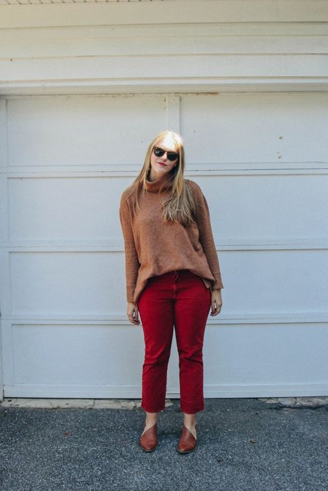 How To Style: Red Corduroy Flare Pants - kimbermoose Red Courderoy Pants Outfit, Red Corduroy Pants Outfit, Trendy Red Corduroy Bottoms, Casual Red Corduroy Pants, Fall Red Corduroy Jeans, High Waist Red Corduroy Pants, Fitted Red Corduroy Pants, Corduroy Pants Outfit, Transition Outfits