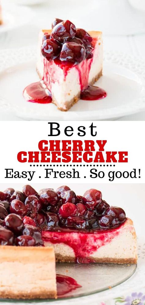 Baked Cherry Cheesecake Recipe, Cheesecake Cherry Topping, Cherry Cheesecake Baked, Cheesecake With Cherry Topping, Cheery Cheesecake Recipes, Christmas Cherry Cheesecake, Cherry Topping Recipe, Cheesecake Recipes Cherry, Best Cherry Cheesecake Recipe