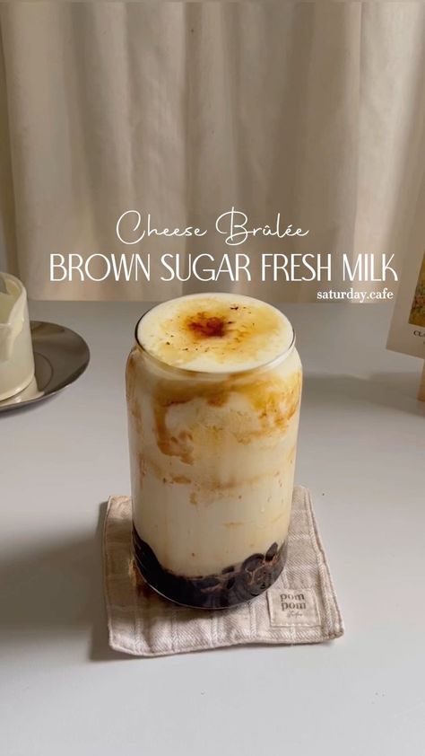 Cheese Brulee, Cream Cheese Foam, Homemade Cream Cheese Recipe, Cheese Foam, Brown Sugar Boba, Cream Brulee, Brulee Recipe, Milk Foam, Cream Cheese Recipes