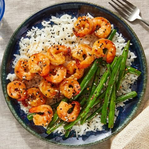 Rice And Shrimp Recipes, Green Beans And Rice, Shrimp Teriyaki, Rice And Shrimp, Shrimp And Green Beans, Sesame Green Beans, Spicy Green Beans, Teriyaki Shrimp, Blue Apron Recipes