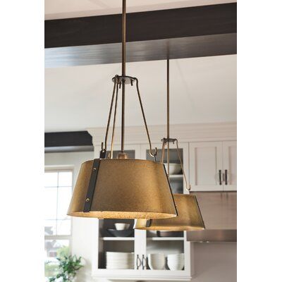 The Carollo pendant collection captures a modern farmhouse aesthetic with its minimalist silhouette enriched by exquisite details and rich finishes. Contrasting straps are enhanced by bold rivets while robust hooks add a masculine elegance. Finish: Rustic Brass | Longshore Tides Carollo 1 - Light Single Drum Pendant Metal in Yellow, Size 19.8 H x 15.3 W x 15.3 D in | Wayfair Modern Farmhouse Aesthetic, Cabin Chic, Drum Pendant Lighting, Farmhouse Aesthetic, Minimalist Silhouette, Traditional Rustic, Hinkley Lighting, Drum Chandelier, Drum Pendant