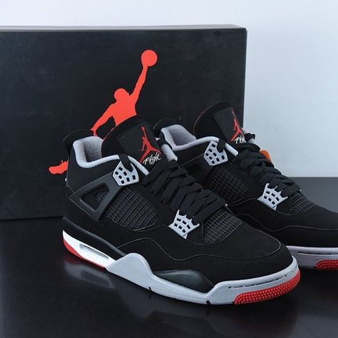 Nike Air Jordan 4 basketball shoes / black red Red And Black Jordan Shoes, Shoe List, Red And Black Shoes, Jordan 4 Red, Rick Owens Shoes, Jordan 4 Black, Shoes For School, Red Outfits, Nike Air Jordan Shoes