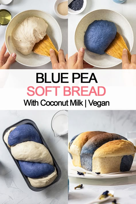 braided blue bread with butterfly pea Blue Bread Recipe, Butterfly Pea Flower Bread, Colorful Bread Recipes, Butterfly Pea Cookies, Butterfly Pea Flower Uses, Butterfly Pea Flower Cookies, Butterfly Pea Flower Powder Recipes, Butterfly Pea Dessert, Blue Butterfly Pea Flower Recipes