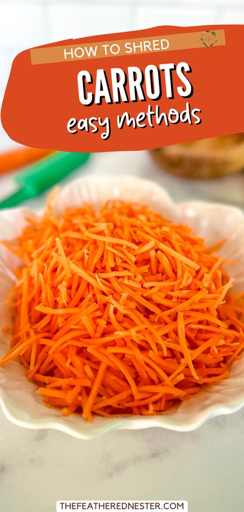 You’ll find shredded carrots in a wide variety of dishes, from salads and slaw to soup, stir fry, desserts, and even smoothies. We’ll show you how to shred carrots 3 different ways, so you can use them in your favorite recipes! Shredded Carrots Recipes, How To Shred Carrots, E2m Meals, Shredded Carrot Recipe, Apple Cider Vinegar Recipes, Recipe Inspirations, Quick Meal Prep, Shredded Carrots, Raw Carrots