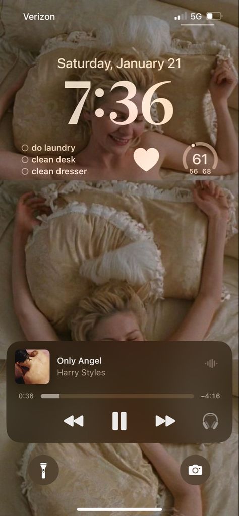 lockscreen showing stills from ‘marie antoinette’ by sofia coppola bottom of the screen shows harry styles debut album cover and the song only angel playing Heart Aesthetic Lockscreen, Sofia Coppola Aesthetic Wallpaper, Marie Antoinette Aesthetic Wallpaper, Sofia Coppola Wallpaper, Aesthetic Lockscreen Ios 16, Ios16 Lockscreen Ideas, Coquette Ios 16, Marie Antoinette Wallpaper, Harry Styles Only Angel