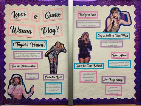 Taylor Swift Classroom Bulletin Board, Taylor Swift Ra Board, Taylor Swift Bulletin Board Ideas, Taylor Swift Themed Classroom, Taylor Swift Classroom Decor, Taylor Swift Bulletin Board, Taylor Swift Classroom, School Counselor Bulletin Boards, Dorm Bulletin Boards