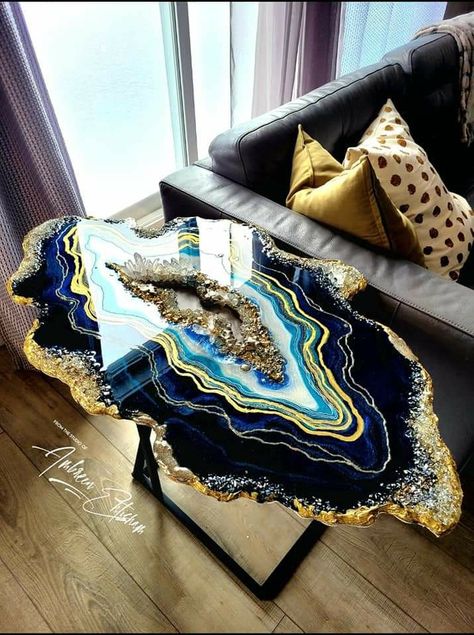 Geode Resin Table Top, Resin Art Canvas, Unique Furniture Design, Resin Crafts Tutorial, Agate Slices, Resin Art Painting, Geode Art, Resin Wall Art, Diy Epoxy