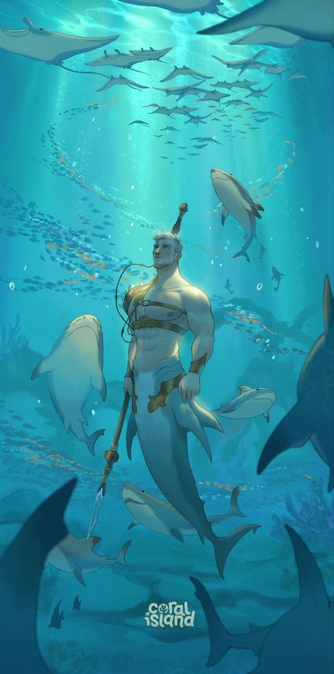 Semeru Coral Island, Coral Island Character Art, Coral Island Fanart, Merfolk Character Design, Merman Oc, Mermay 2024, David Ardinaryas Lojaya, David Ardinaryas, Mermaid Shark