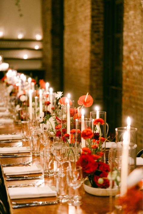 Using an abundance of candles on your wedding tablescape in 2024 creates a magical and enchanting atmosphere. The candles also provide soft and flattering lighting, perfect for capturing stunning photos. 

#weddingdesign #candles #weddingtablescape #tablescapedesign #overthemoon #stylemepretty #theknot #weddingplanner #luxuryweddings #nycweddingplanner #alinatoevents #marthaweddings #junebugweddings Red Bud Vases, Red Wedding Decor, Candlestick Centerpiece Wedding, Marfa Wedding, Tea Ceremony Wedding, Bud Vases Wedding, Gold Table Setting, Nyc Luxury, Summer Camp Wedding