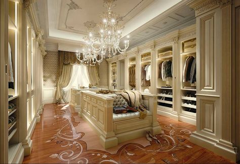 Gorgeous closet fit for a king or a queen! <3 Walk In Closet Luxury, Luxurious Walk In Closet, Luxurious Dressing Room, Placard Design, Royal Closet, Dressing Room Closet, Amazing Closets, Dream Closet Design, Walk In Closet Design