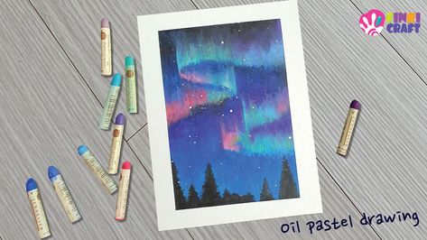 Aurora Night Sky, Art Crayon, Drawing Sky, Oil Pastel Paintings, Wax Crayons, Pastel Sky, Oil Pastel Art, Oil Pastel Drawings, Color Pencil Drawing