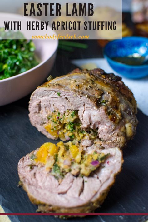 Eating lamb roast on Easter Sunday is a truly British tradition! We decided to stuff a boneless leg of lamb with all things we love for our Easter centrepiece! This recipe shows you how to make a small Easter roast that serves 3-4 – but if you are cooking for a crowd the recipe can also be easily adjusted. Read on to see how to make our Apricot Stuffed Leg of Lamb! Stuffed Leg Of Lamb, Apricot Stuffing, Spinach Filo, Easter Roast, Small Roast, Easter Centrepiece, Crispy Chilli Beef, Boneless Leg Of Lamb, Spinach Rolls