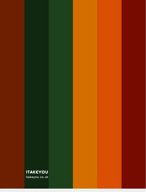 green and shades of autumn, rust color combo, autumn color palette, fall colors Green And Orange Pallet, Red Green Orange Color Scheme, Yellow Green Brown Red Color Palette, What Color Compliments Red, Dark Green Color Combinations, Fall Colour Palette, Orange And Green, Autumn Colors, Autumn Palette