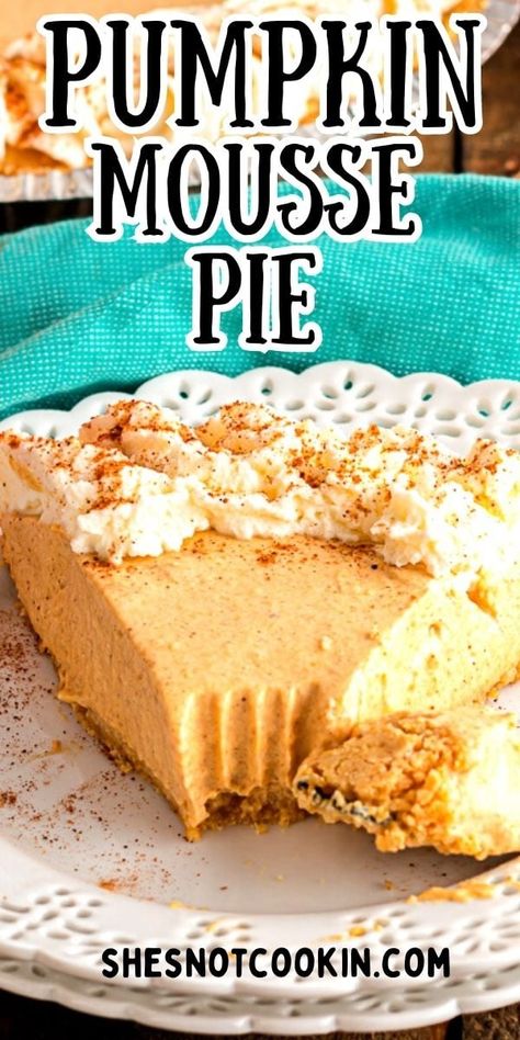 This scrumptious Pumpkin Mousse Pie is filled with fall flavors, with a smooth consistency. A simple store-bought graham cracker crust makes this a quick and easy recipe to make for any special occasion. Pumpkin Mousse Recipe Easy, Pumpkin Mousse Pie, Cream Cheese Pie Recipes, Best Easy Dessert Recipes, Mousse Pie, No Bake Pumpkin, Fast Desserts, Bake Pumpkin, Pumpkin Mousse