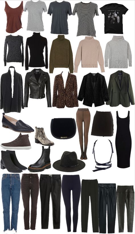 Edgy Travel Outfit, Edgy Effortless Outfits, Edgy But Feminine Outfits, Moody Capsule Wardrobe, Style In Your 30s Edgy, Minimalist Edgy Style Aesthetic, Rock Minimalist Style, Edgy Workwear Women, Classic Casual Edgy Style