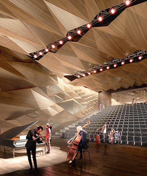 tetrarc plans music, dance and theater conservatory for rennes Modern Theatre, Auditorium Design, Rennes France, Theatrical Scenery, Theater Architecture, Theatre Inspiration, Theatre Interior, Lectures Hall, Hall Interior