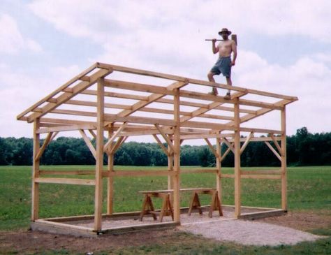 Tractor Shed Ideas, Farm Storage Buildings, Horse Stall Ideas, Hay Shed, Lean To Carport, Diy Pole Barn, Horse Shelters, Log Shed, Portable Saw Mill