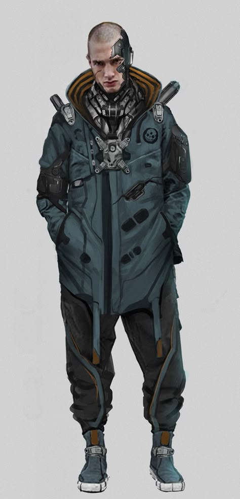 Cyberpunk Jacket Art, Cyberpunk Clothes Concept Art, Cyberpunk Technician, Cyberpunk Ideas Character Design, Cyberpunk Outfit Male Neon, Cyberpunk Jacket Concept Art, Cyberpunk 2077 Clothes, Future Clothes Concept, Cyberpunk Oc Art Male