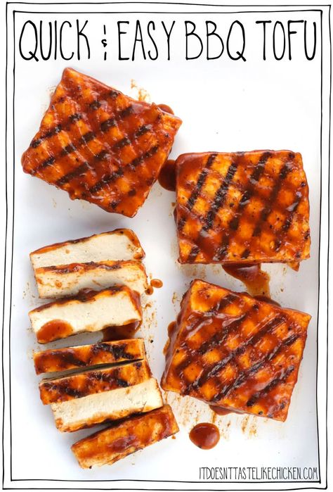 Quick & Easy BBQ Tofu is the perfect addition to your summer BBQ meal. Just 6 easy ingredients and 10 minutes of grilling time are all it takes to make this tender juicy tofu that's smothered in your favorite barbecue sauce. Pair with your favorite side dishes for the perfect vegan and vegetarian-friendly summer meal. Yum!! #itdoesnttastelikechicken #bbq #veganrecipes Creamy Dressing Recipe, Easy Vegan Coleslaw, Vegan Coleslaw Recipe, Tofu Dip, Protein Entrees, Crispy Buffalo Cauliflower, Vegan Bbq Recipes, Tofu Steak, Seitan Recipes