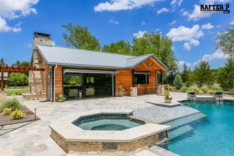 Pearl Cabana-4 | Rafter P Construction | Flickr Pole Barn Pool House, Barn Pool House, Barn Pool, Pool House Decor, Pool House Designs, Pool House Plans, Structural Steel, Mountain House Plans, Indoor Fireplace