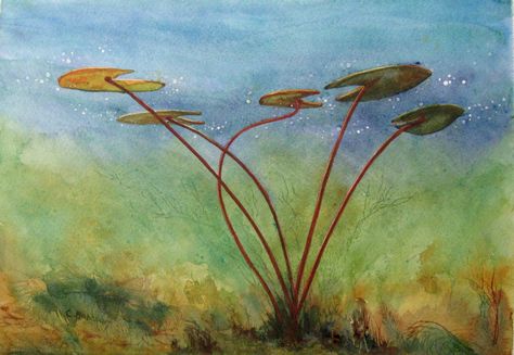 Watercolour Underwater, Lily Pad Art, Water Lily Art, Water Lilies Art, Lily Art, Underwater Scene, Aquatic Plant, Watercolor Water, Underwater Art