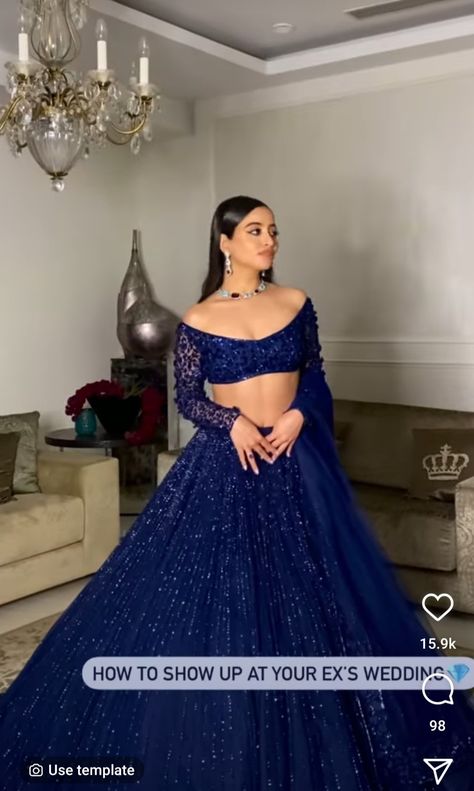 Royal Blue Traditional Dress, Electric Blue Lehenga, Royal Blue Bridal Lehenga, Royal Blue Lengha, Royal Blue Indian Outfit, Royal Blue Color Dress, Lehenga Tops, Black Saree Designs, Blue Bridal Lehenga