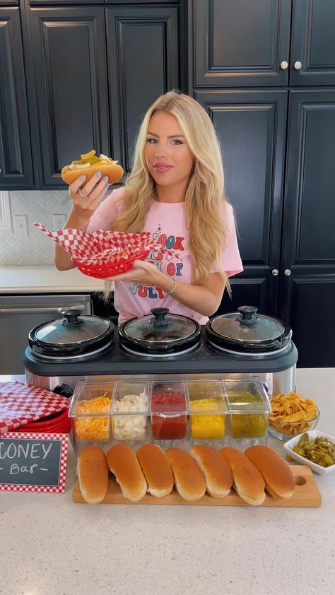 Macy Blackwell, Party Food Bars, Party Food Bar, Hot Dog Bar, Party Food Buffet, Party Food Platters, Boat Food, Party Food And Drinks, Football Food