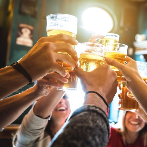 Group of happy friends drinking and toasting beer at brewery bar restaurant - Friendship concept with young people having fun together at cool vintage pub - Focus on middle pint glass - High iso image Pub Photography, Beer Photoshoot, Brewery Bar, Eurovision 2024, Best Cocktail Bars, Beer Photography, Diy Water Fountain, Friends Drinks, People Having Fun