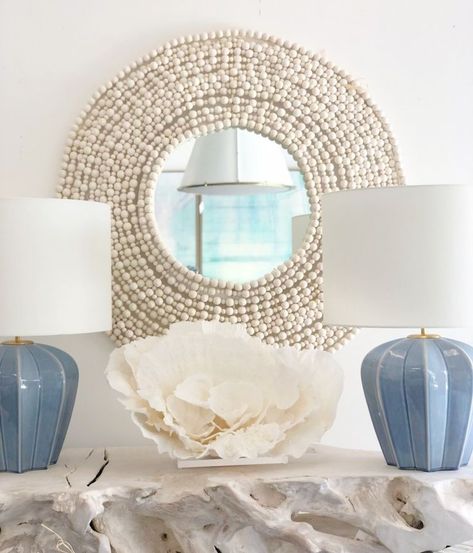 Modern coastal home accents Mirrors Living Room, Raffia Mirror, Yellow Home Accessories, Coastal Mirrors, Pineapple Girl, Coastal Interiors Design, Interior Design Guide, Mirror Lamp, Beach House Interior