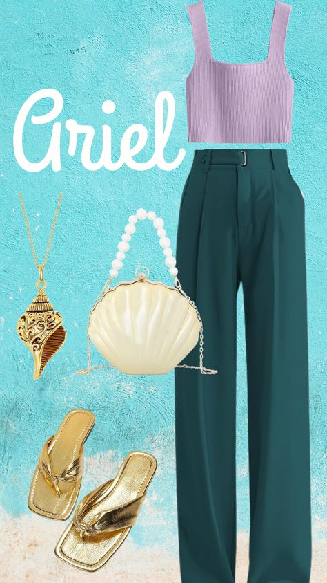 Casual outfit inspired by your favorite mermaid. Ariel Casual Outfit, Mermaid Casual Outfits, Mermaid Inspired Outfits Casual, Mermaid Outfit, Outfit Inspired, Mermaid Inspired, 2024 Style, Disney Ariel, Mermaid Fashion